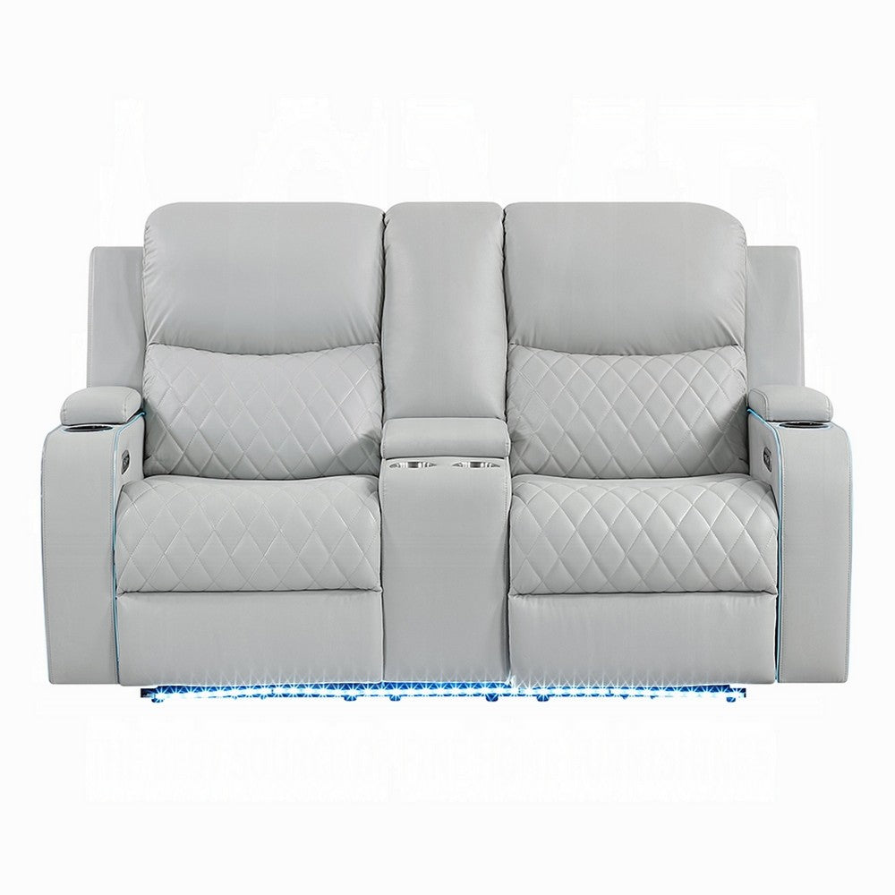 Ely Power Recliner Loveseat with Console | LED | Gray Faux Leather | 71"