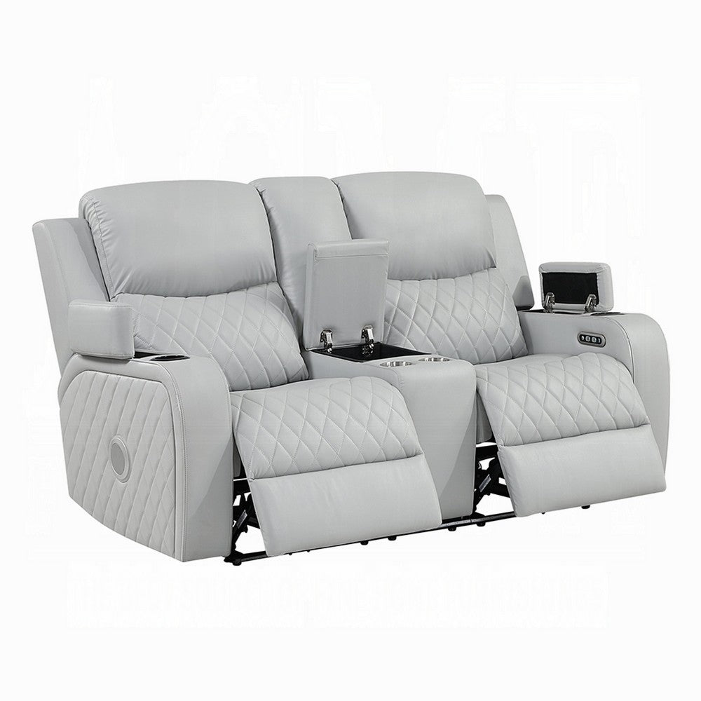 Ely Power Recliner Loveseat with Console | LED | Gray Faux Leather | 71"