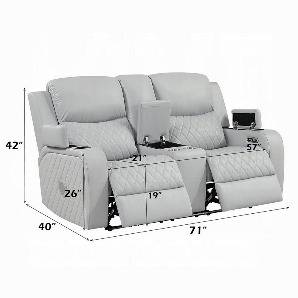 Ely Power Recliner Loveseat with Console | LED | Gray Faux Leather | 71"