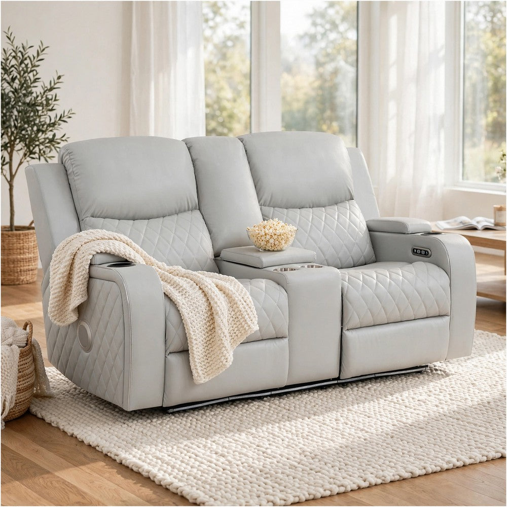 Ely Power Recliner Loveseat with Console | LED | Gray Faux Leather | 71"