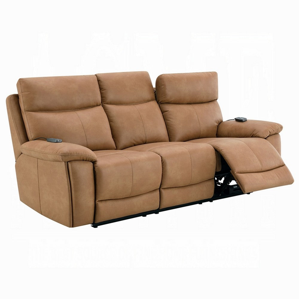 Kima Power Motion Recliner Sofa with USB | Brown Leather Aire | 85"