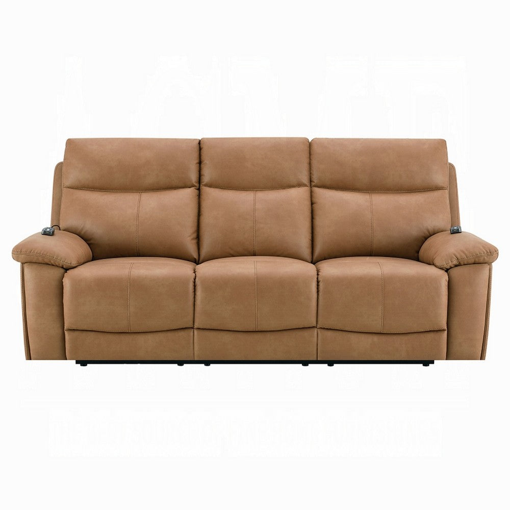 Kima Power Motion Recliner Sofa with USB | Brown Leather Aire | 85"