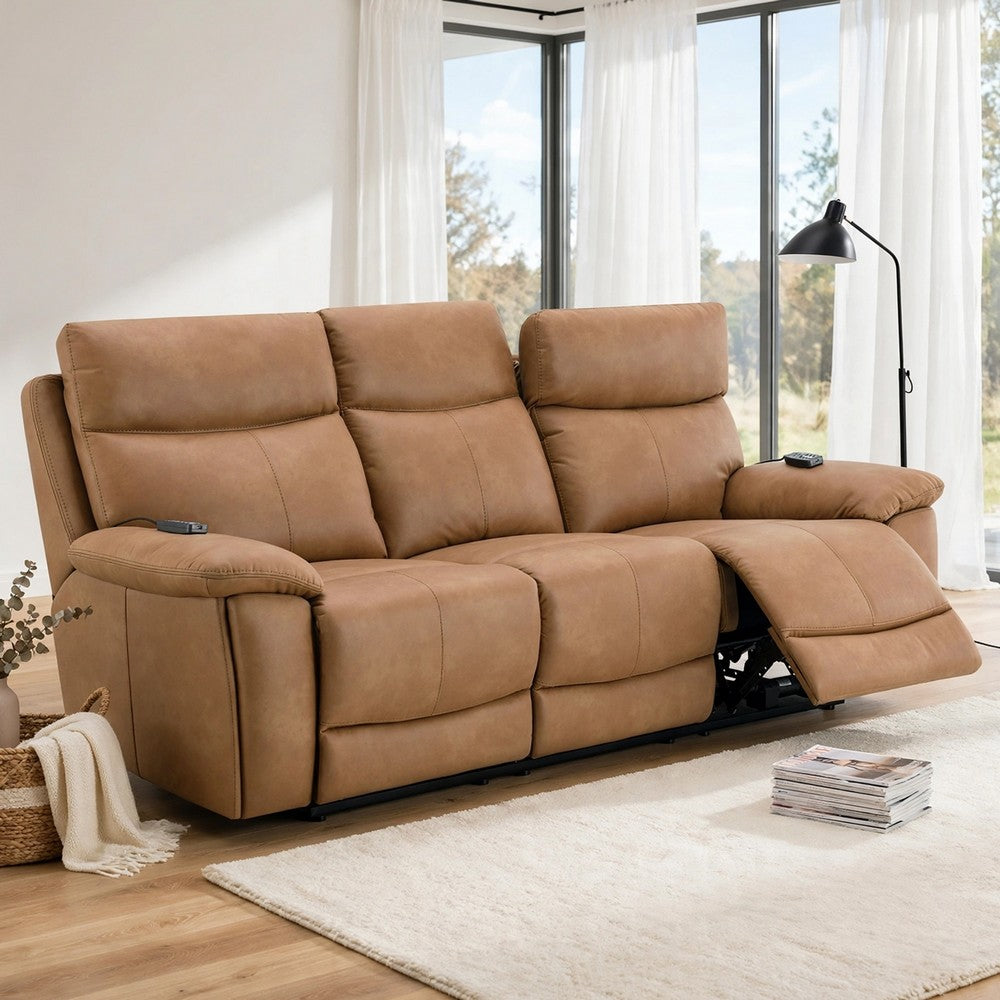 Kima Power Motion Recliner Sofa with USB | Brown Leather Aire | 85"