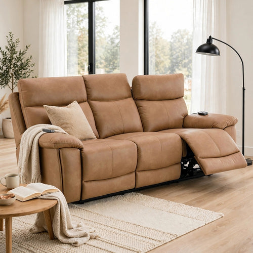 Kima Power Motion Recliner Sofa with USB | Brown Leather Aire | 85"