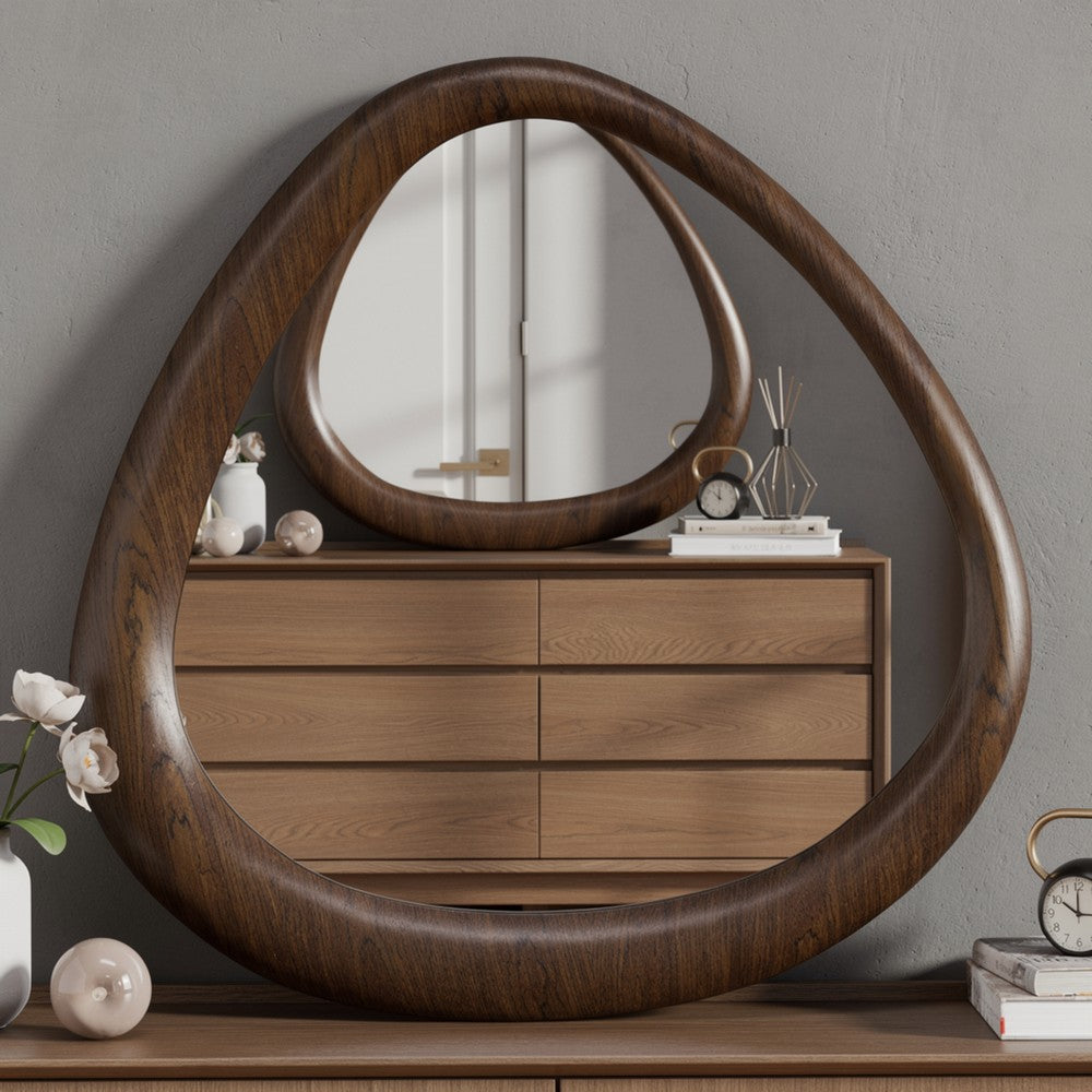 Sima Decorative Wall Mirror | Dark Brown | 39" Organic Asymmetrical Shape