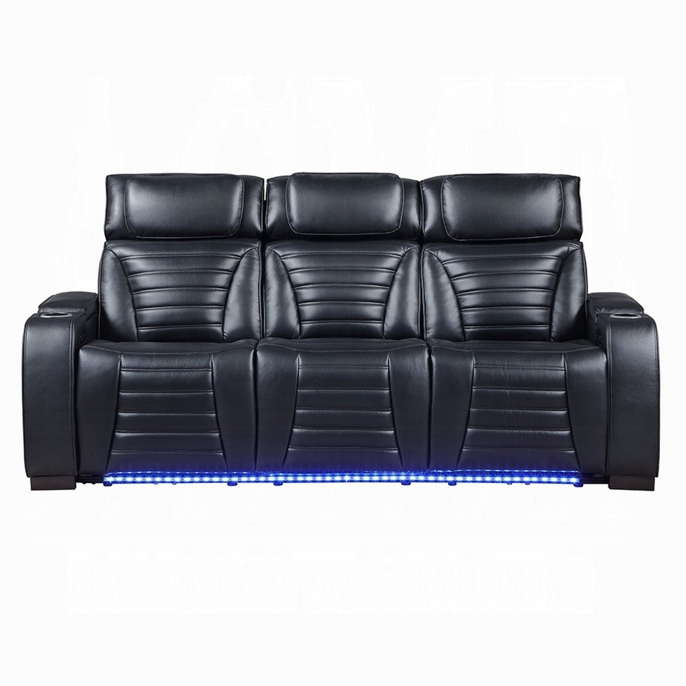 Pera Power Recliner Sofa with Dropdown Table | Black Leather Aire | 86"
