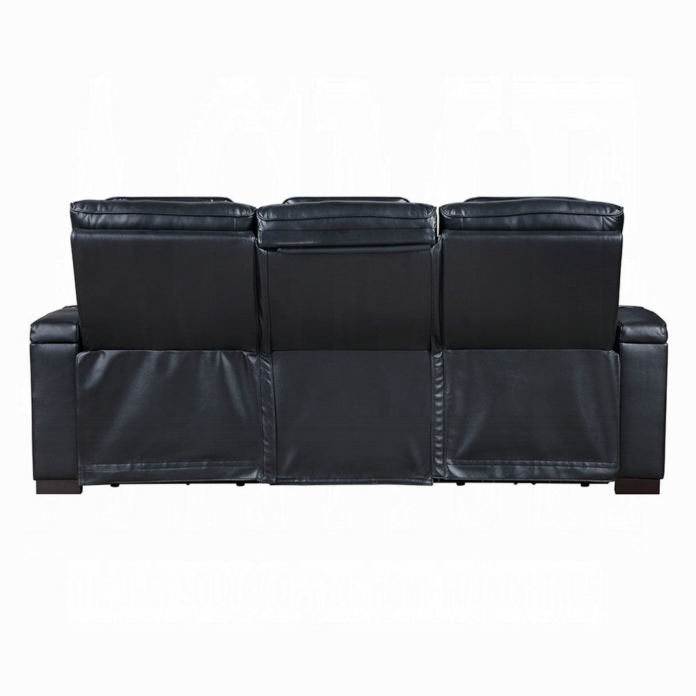 Pera Power Recliner Sofa with Dropdown Table | Black Leather Aire | 86"