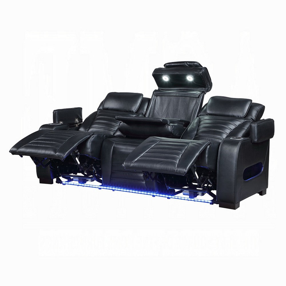 Pera Power Recliner Sofa with Dropdown Table | Black Leather Aire | 86"