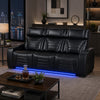 Pera Power Recliner Sofa with Dropdown Table | Black Leather Aire | 86"