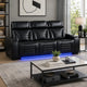 Pera Power Recliner Sofa with Dropdown Table | Black Leather Aire | 86"