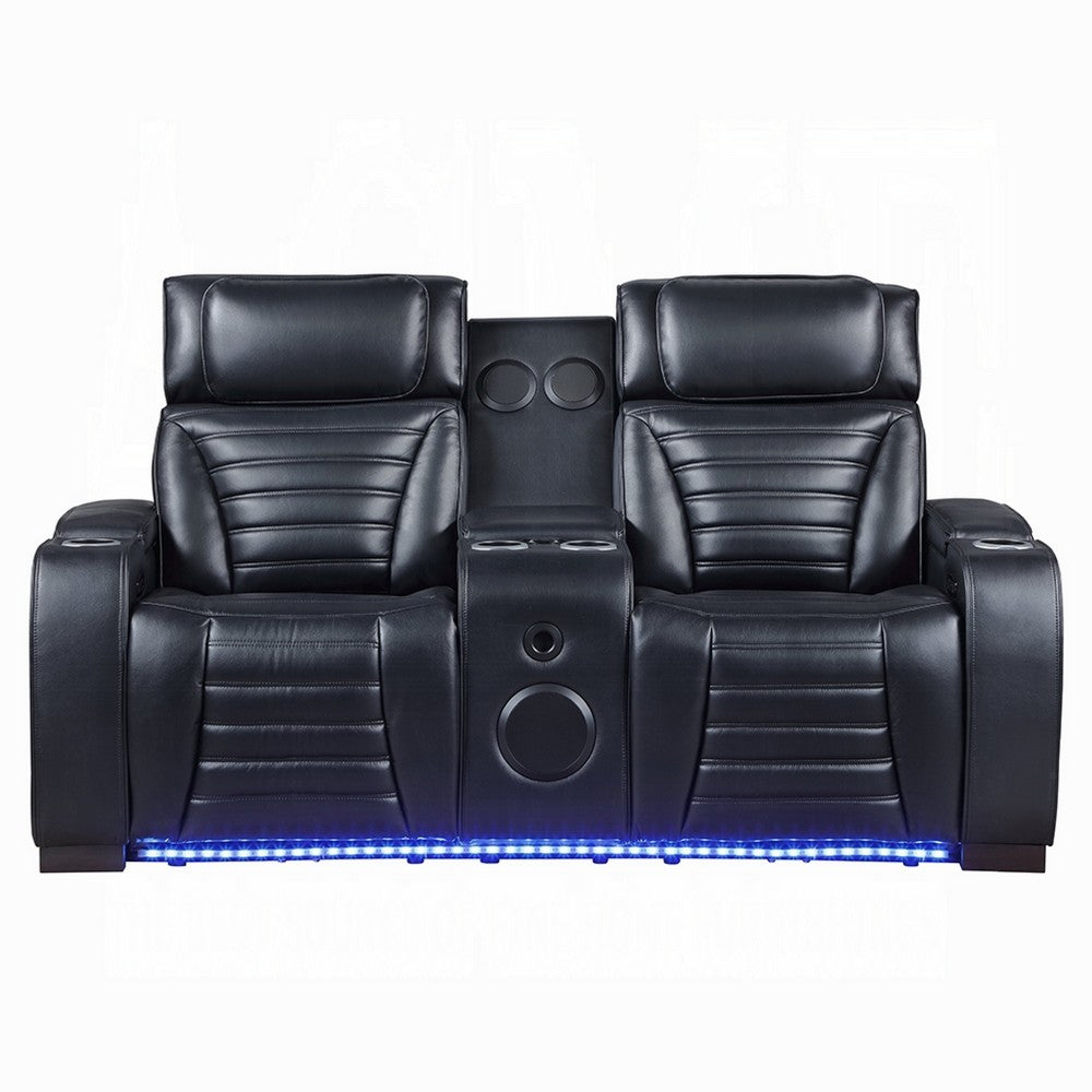 Pera Power Motion Loveseat with Console | Black Leather Aire | 75"