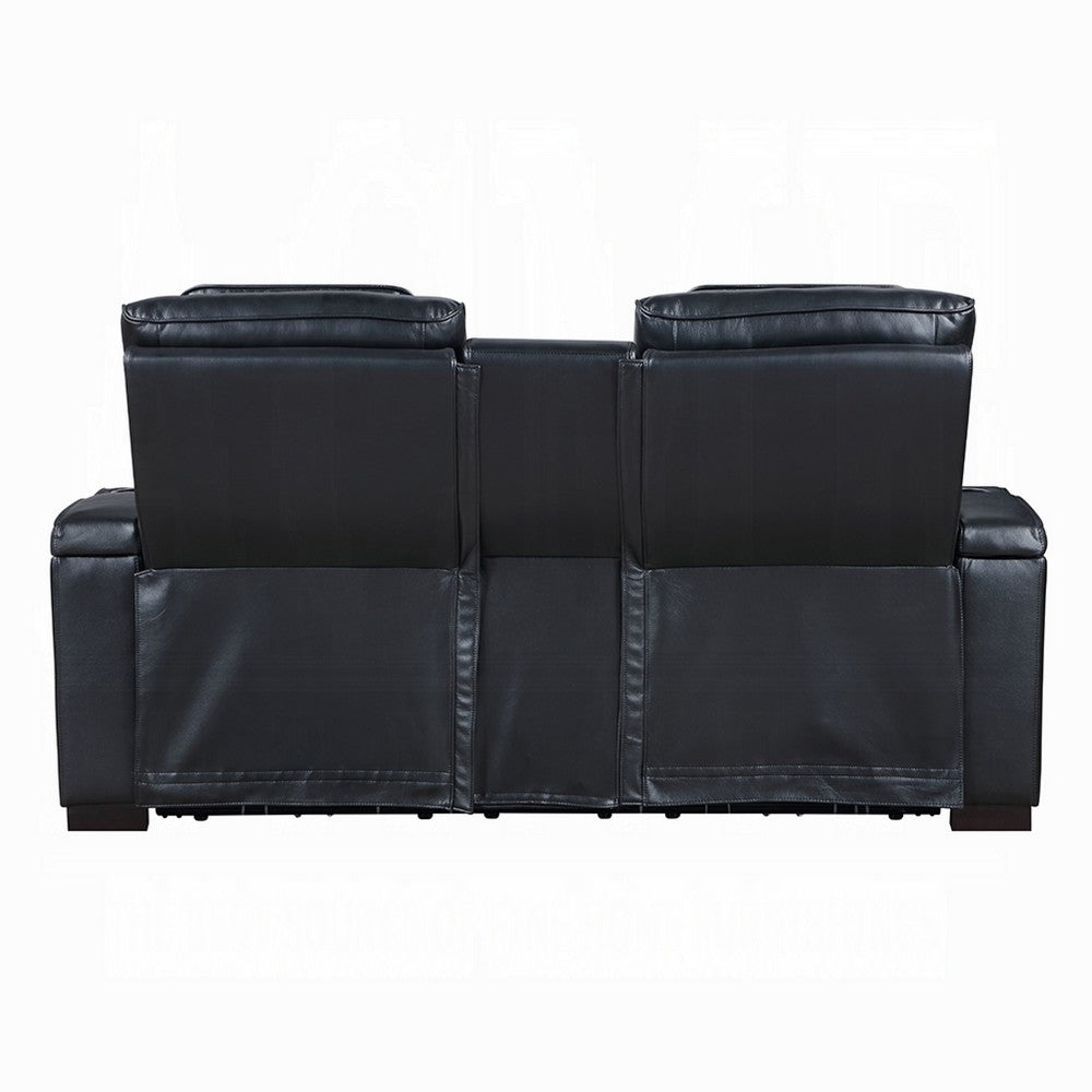 Pera Power Motion Loveseat with Console | Black Leather Aire | 75"