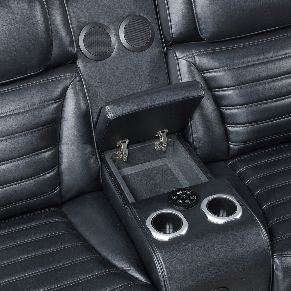Pera Power Motion Loveseat with Console | Black Leather Aire | 75"