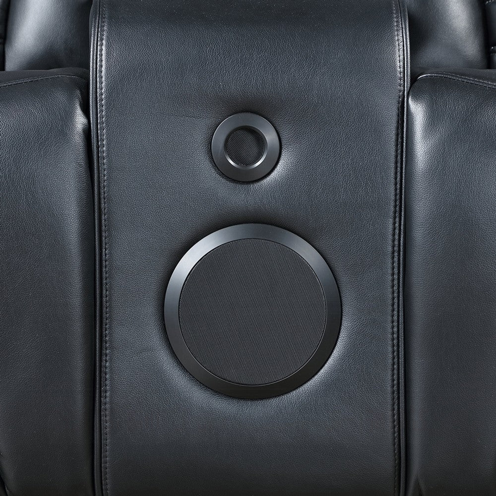 Pera Power Motion Loveseat with Console | Black Leather Aire | 75"