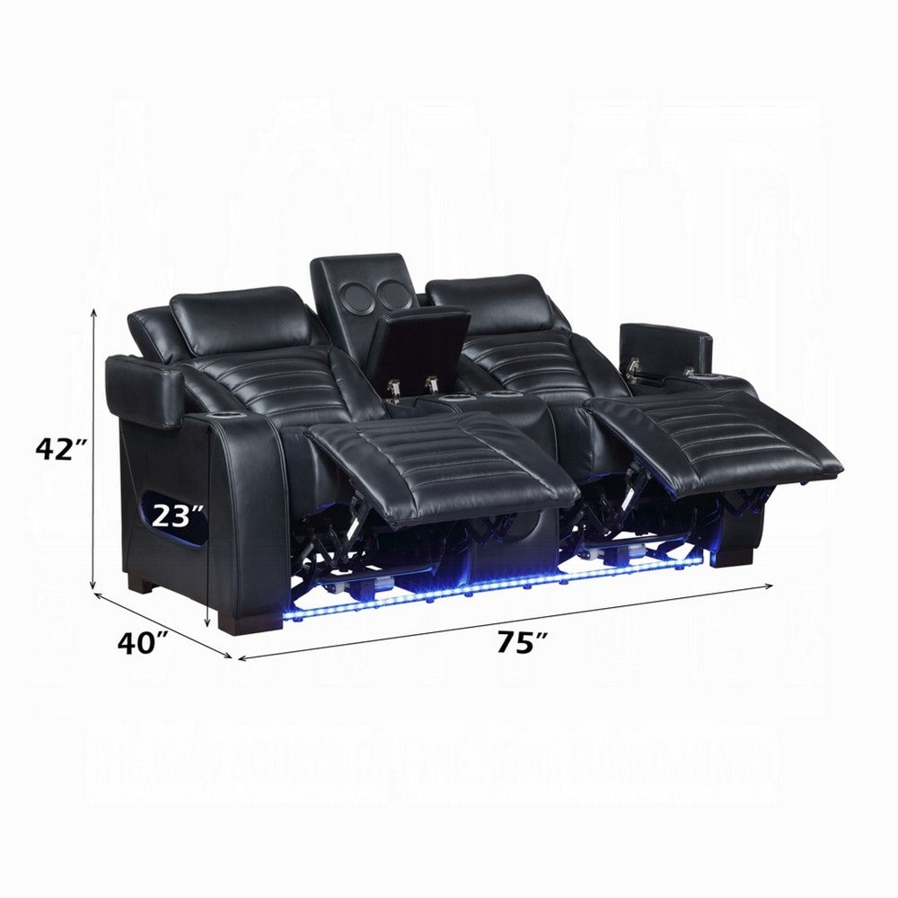 Pera Power Motion Loveseat with Console | Black Leather Aire | 75"