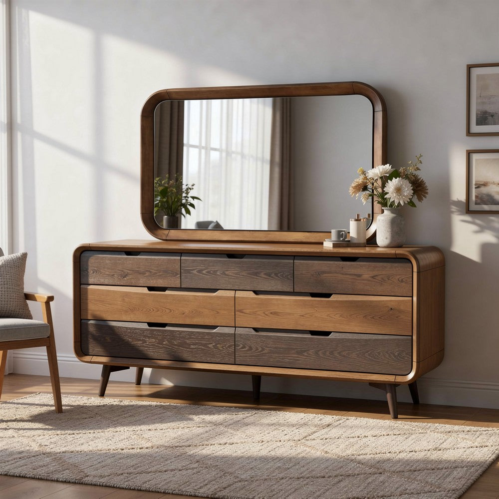 Hima Decorative Wall Accent Mirror | Curved Edges | 31x45 Walnut Brown