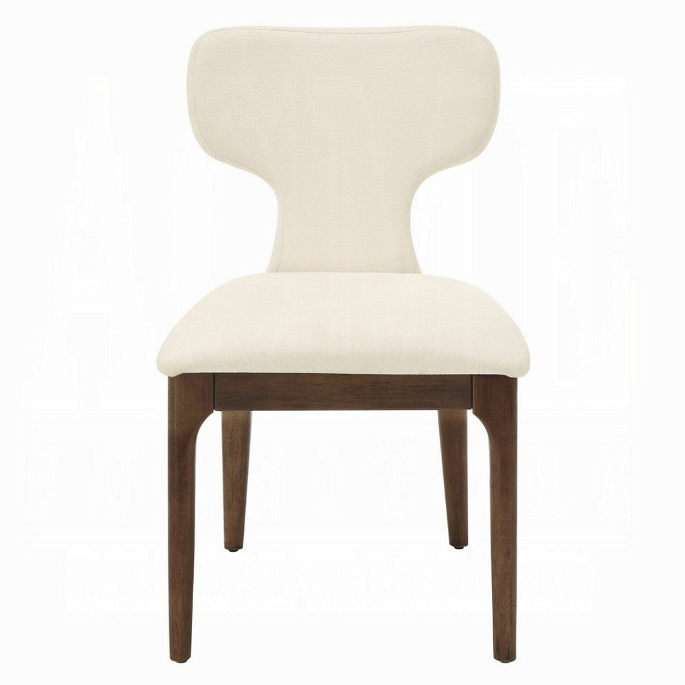 Mopa Side Chair Set of 2 | Beige Chenille | Oak Brown Wood Frame | Low Back