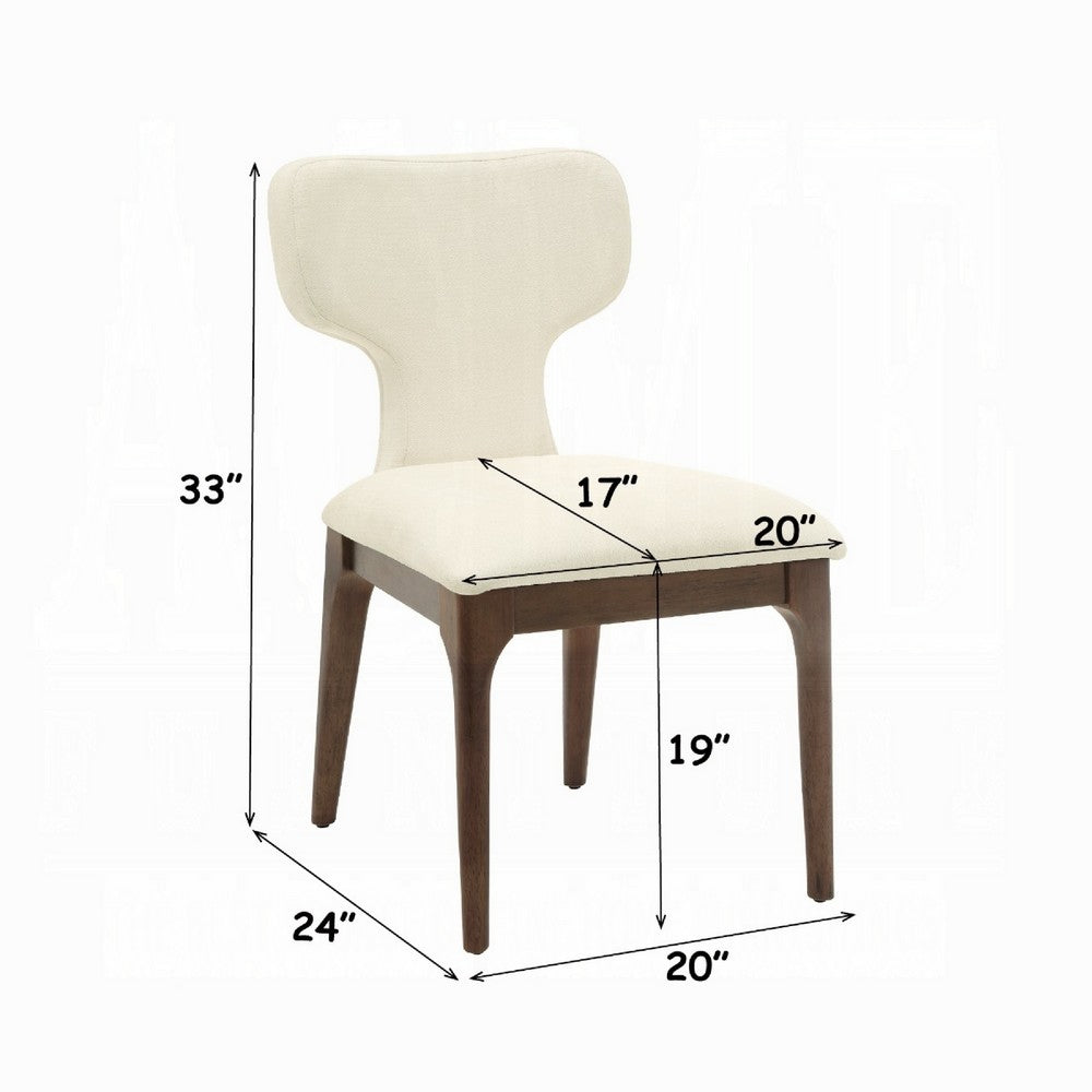 Mopa Side Chair Set of 2 | Beige Chenille | Oak Brown Wood Frame | Low Back