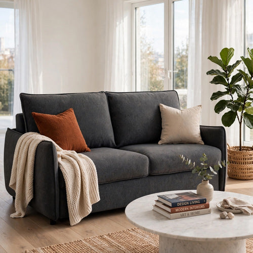 Jona Convertible Sofa with Pullout Queen Bed | Charcoal Gray Chenille | 78"