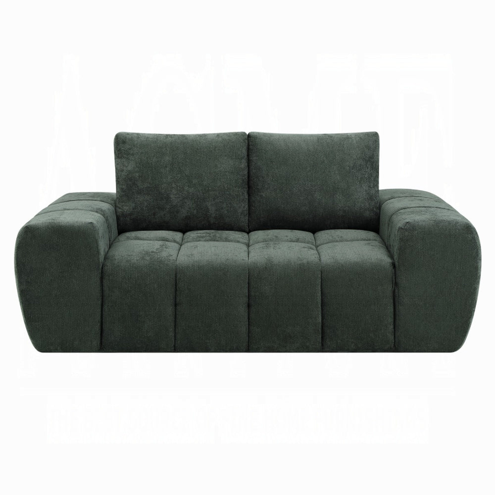Joe Compressed Sofa | Track Arms | Grid Tufted Green Linen | 76"