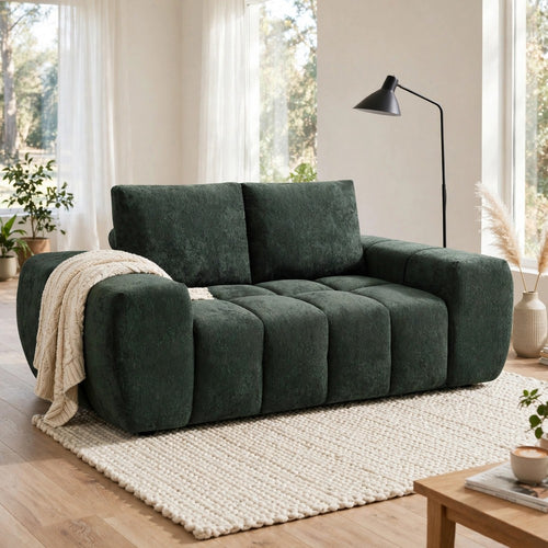 Joe Compressed Sofa | Track Arms | Grid Tufted Green Linen | 76"