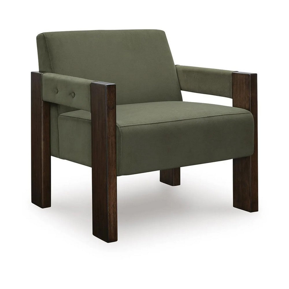 Live Accent Chair with Espresso Brown Wood Frame | Olive Green Tufted Velvet