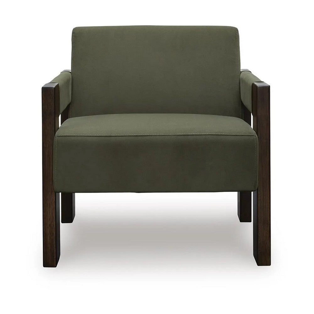Live Accent Chair with Espresso Brown Wood Frame | Olive Green Tufted Velvet