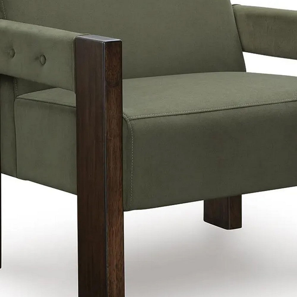 Live Accent Chair with Espresso Brown Wood Frame | Olive Green Tufted Velvet