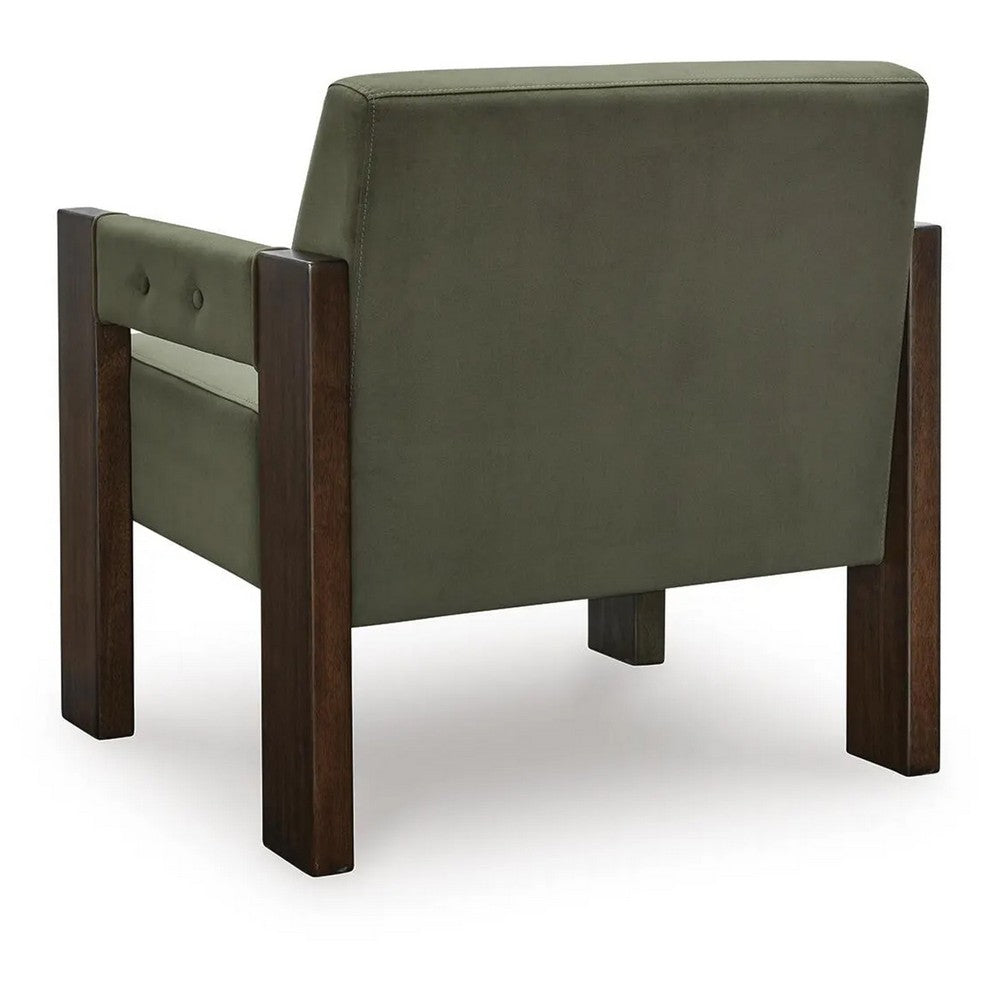 Live Accent Chair with Espresso Brown Wood Frame | Olive Green Tufted Velvet