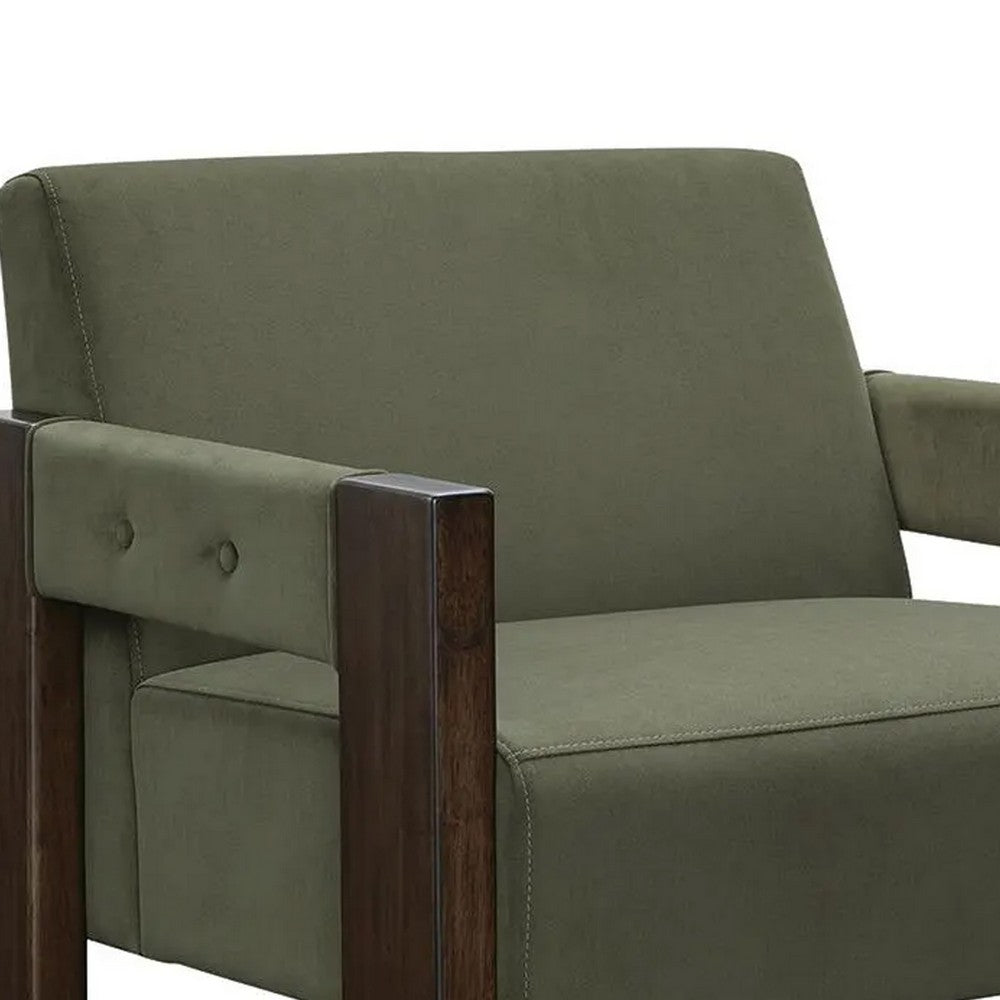 Live Accent Chair with Espresso Brown Wood Frame | Olive Green Tufted Velvet
