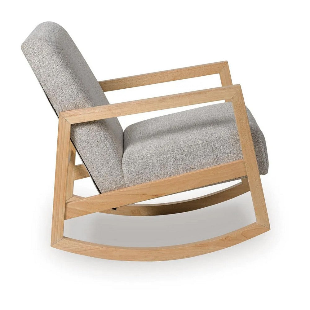 Wych Accent Rocking Chair with Natural Brown Wood Frame | Gray Fabric