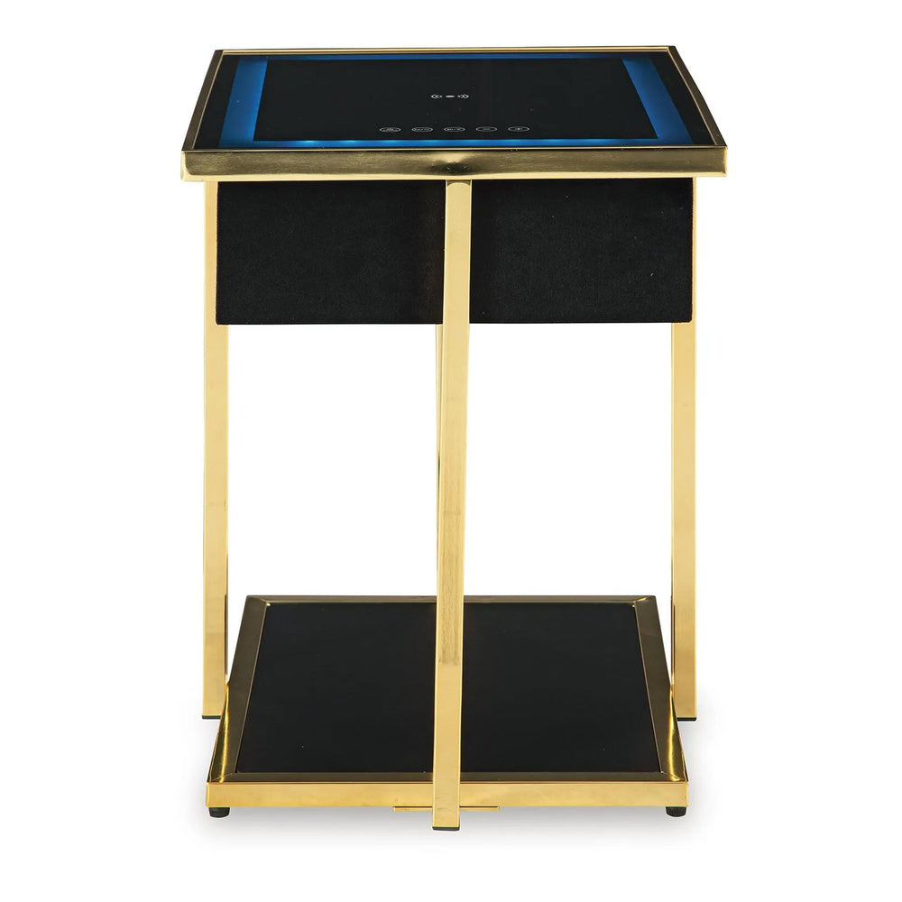 Rexy Accent Table with Built-In Speaker | Gold Metal | Black Mirror | 22"
