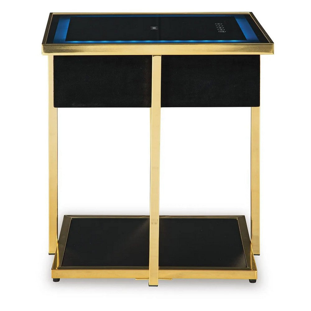 Rexy Accent Table with Built-In Speaker | Gold Metal | Black Mirror | 22"
