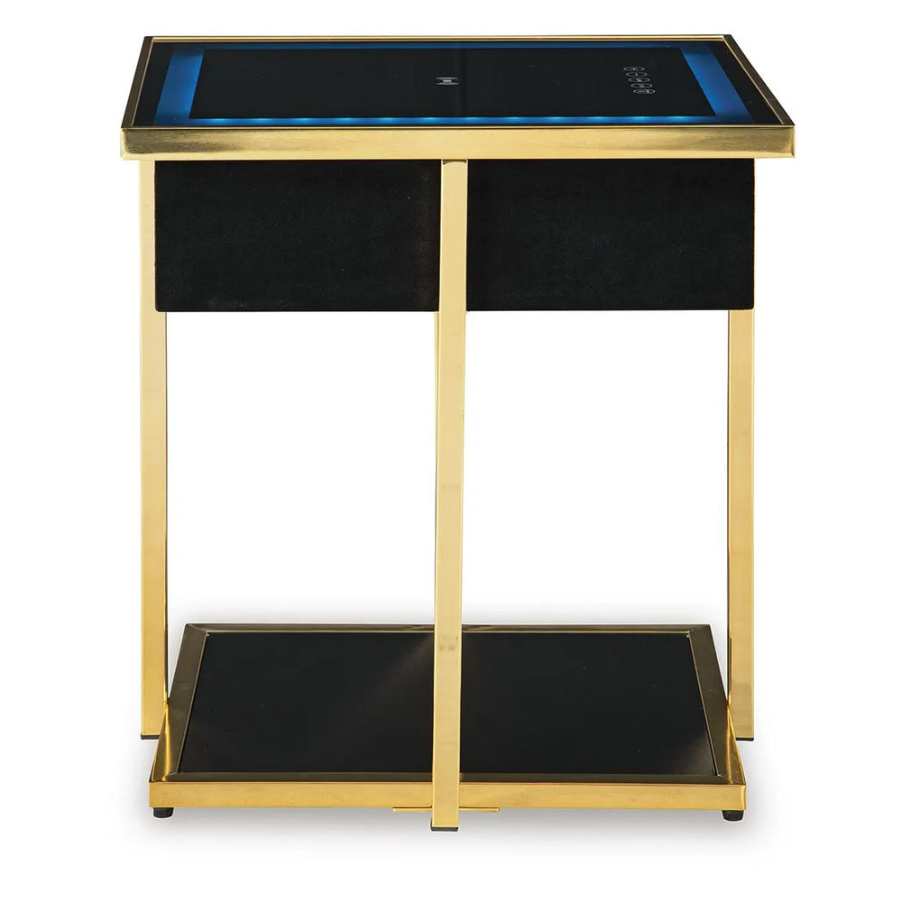 Rexy Accent Table with Built-In Speaker | Gold Metal | Black Mirror | 22"