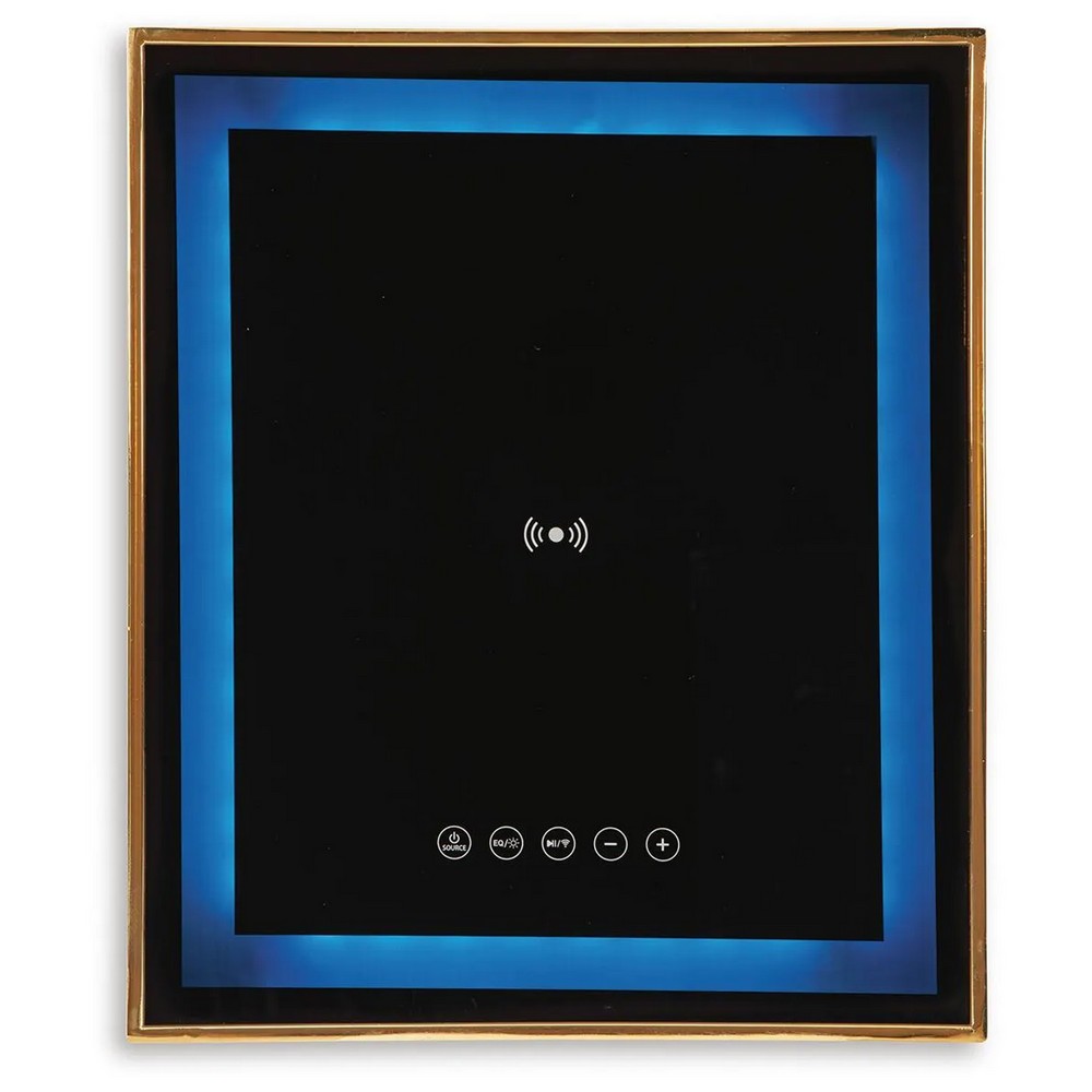 Rexy Accent Table with Built-In Speaker | Gold Metal | Black Mirror | 22"
