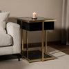 Rexy Accent Table with Built-In Speaker | Gold Metal | Black Mirror | 22"