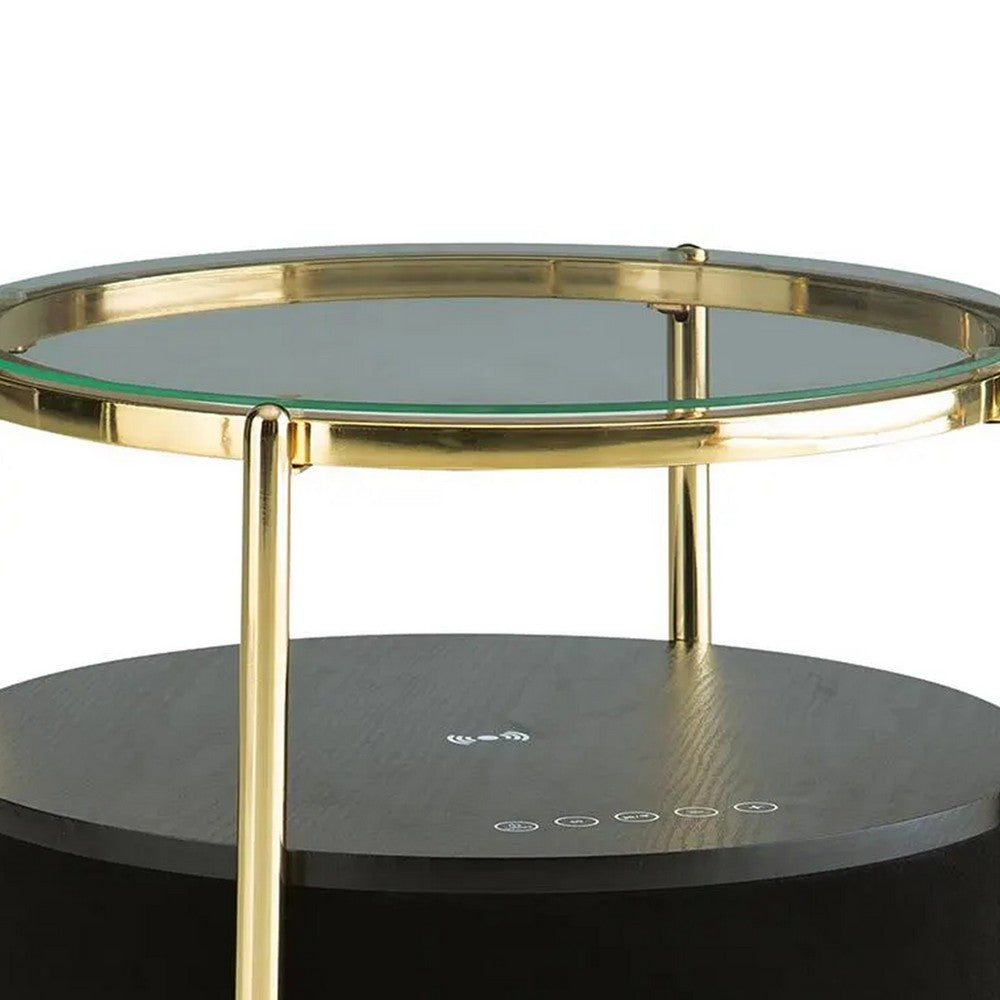 Noddy Accent Table with Glass Top | Built-In Speaker | Gold Metal | 22"