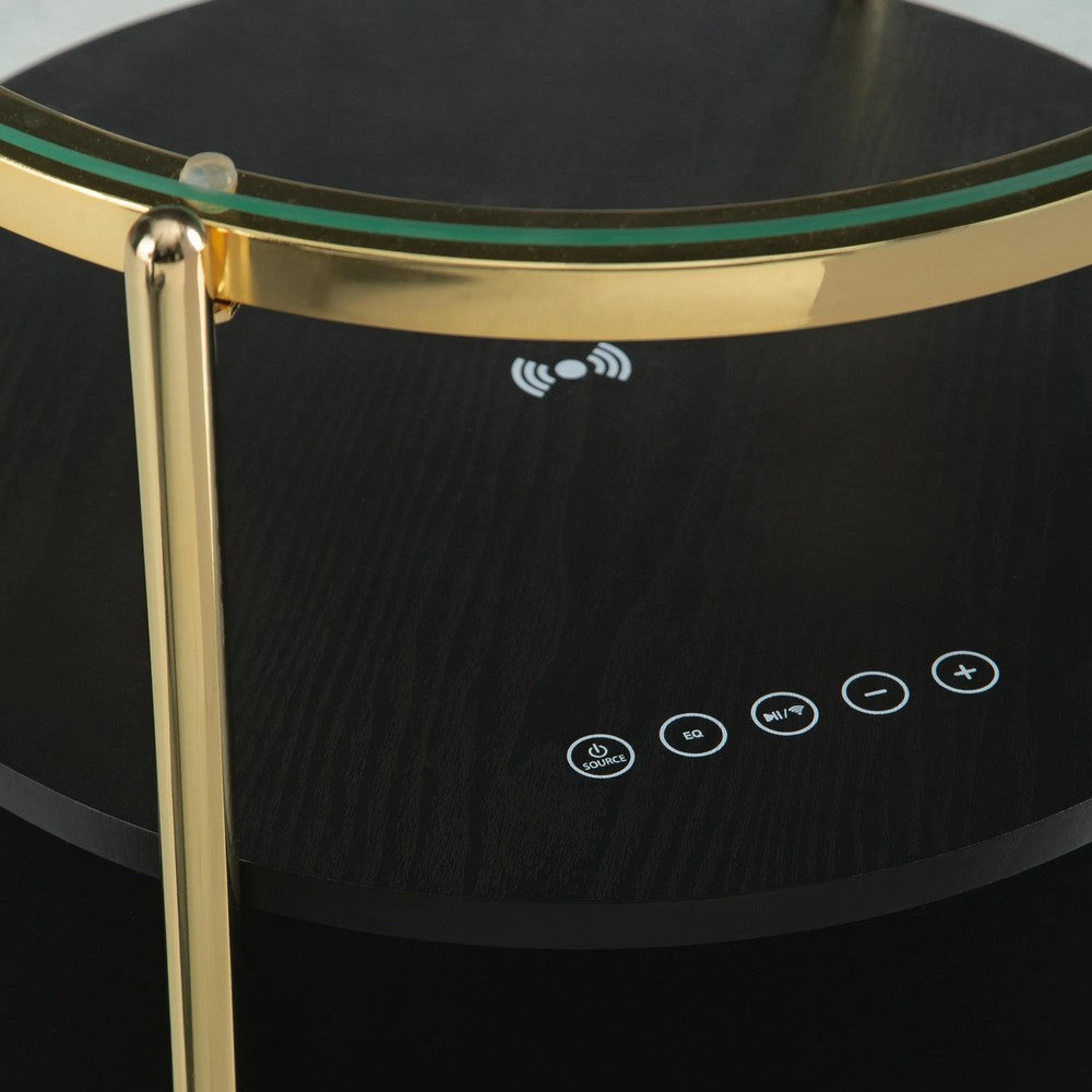 Noddy Accent Table with Glass Top | Built-In Speaker | Gold Metal | 22"