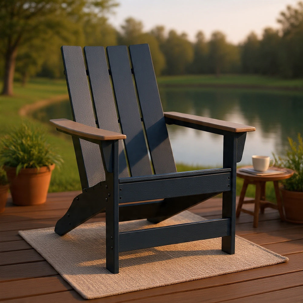 Eina Outdoor Adirondack Chair with Driftwood Tone Arms | Navy Blue