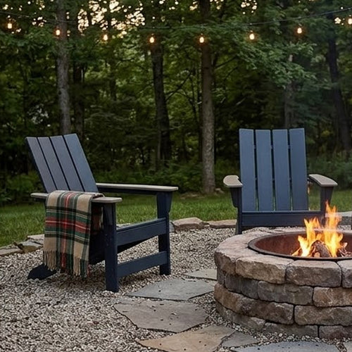 Eina Outdoor Adirondack Chair with Driftwood Tone Arms | Navy Blue