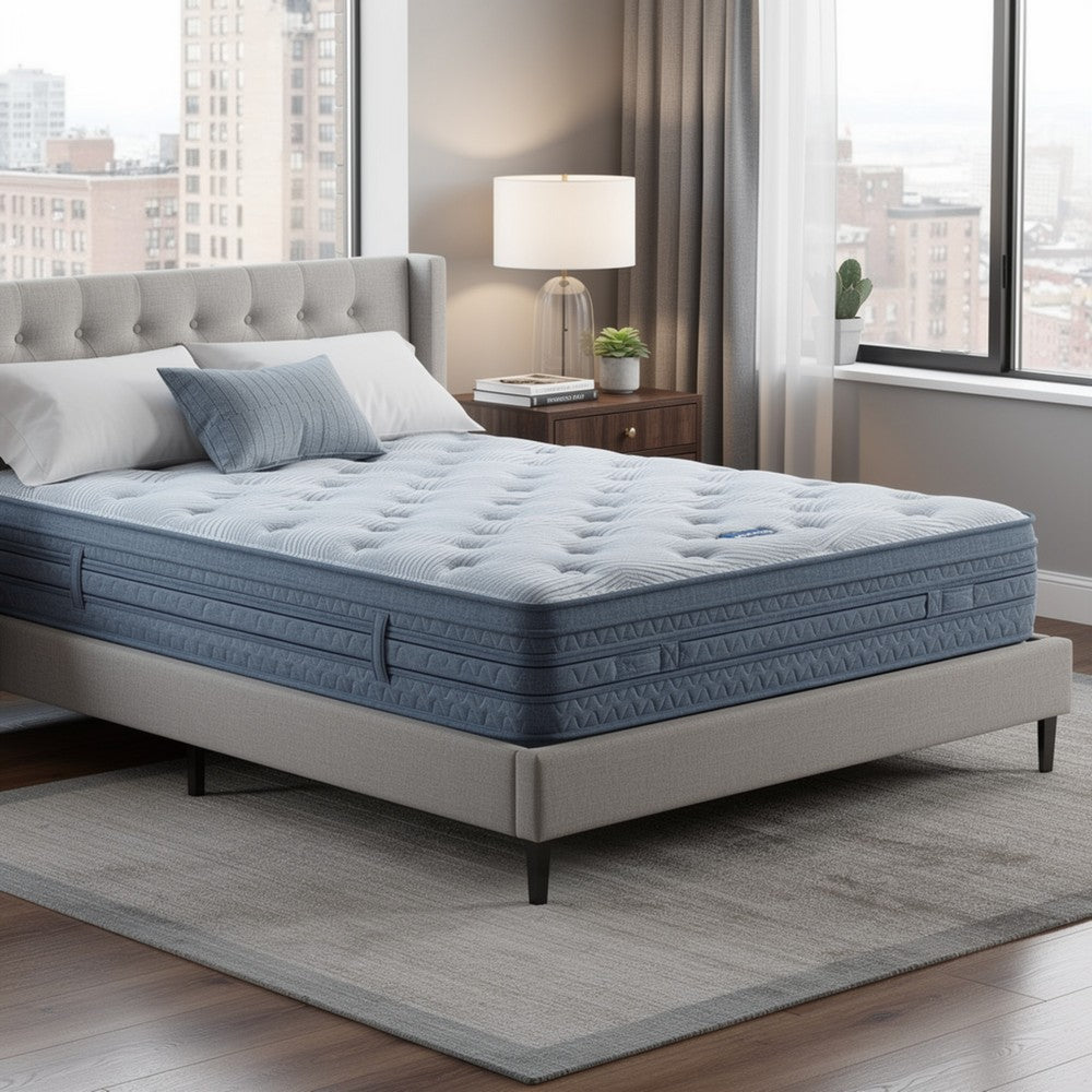 Pmy Hybrid Full Mattress | Gel Memory Foam | Edge Support System | Blue | 12"