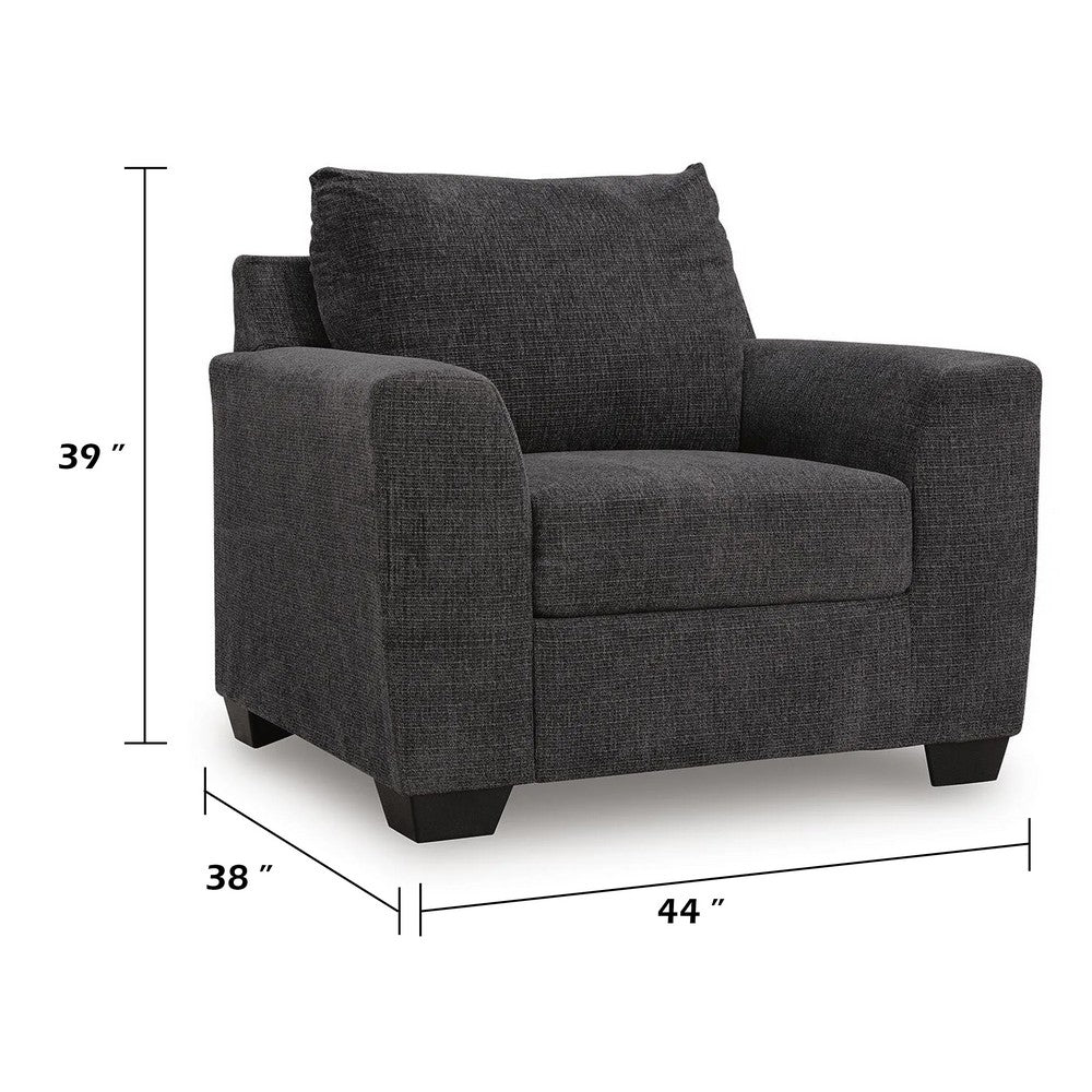 Lorry Accent Chair with Track Arms | Ebony Black Chenille 44"