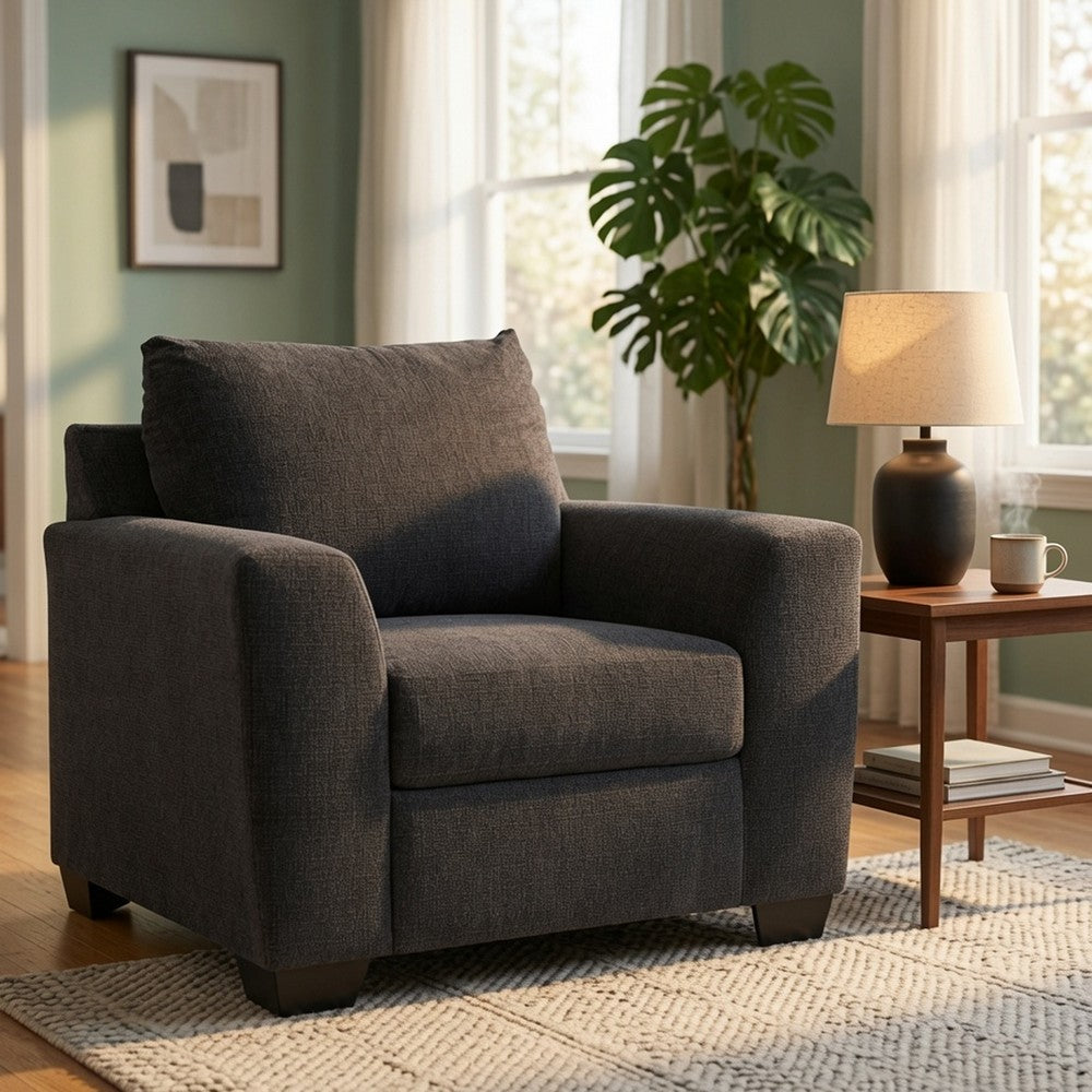 Lorry Accent Chair with Track Arms | Ebony Black Chenille 44"