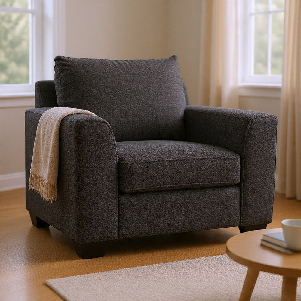 Lorry Accent Chair with Track Arms | Ebony Black Chenille 44"