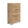 Maki Tall Dresser Chest | 5 Drawers | Natural Brown Finish & Bronze Knobs