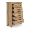 Maki Tall Dresser Chest | 5 Drawers | Natural Brown Finish & Bronze Knobs
