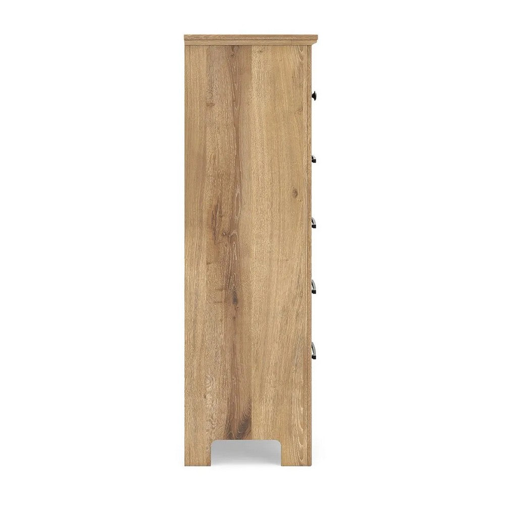 Maki Tall Dresser Chest | 5 Drawers | Natural Brown Finish & Bronze Knobs