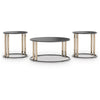 Hanah 3Pc Round Table Set with Goldtone Metal Accents | Black Glass