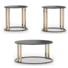 Hanah 3Pc Round Table Set with Goldtone Metal Accents | Black Glass