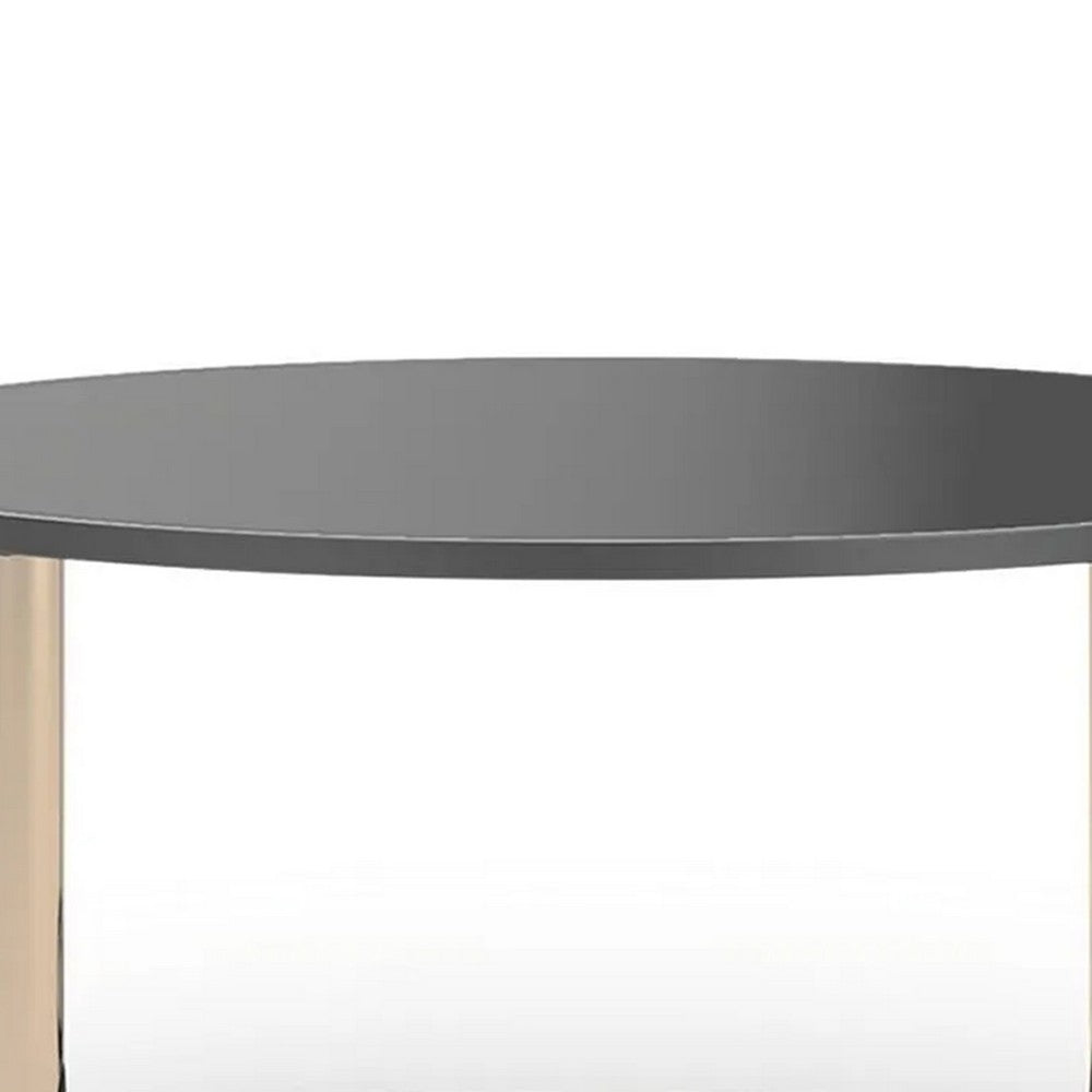 Hanah 3Pc Round Table Set with Goldtone Metal Accents | Black Glass